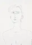 Popiersie kobiety by Jerzy Nowosielski, 1989, tusz pióro, papier z suchą piecz. FABRIANO, sold Nov 2004