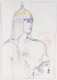 Rycerz by Franciszek Starowieyski, 1987, kredka, pastel, papier, sold Nov 2004