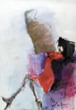 Kobieta w czerwonej sukni by Alicja Wahl, 1994, pastel, akwarela, papier, sold Nov 2004
