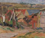 Stanisław Borysowski, Pejzaż (Miasto nad wodą), przed 1947, olej, płótno