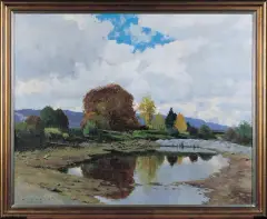 Carl Schaette, Jesienny Krajobraz z Jeziorkiem, ok. 1940, olej, płótno