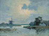 Jan Simon  Knikker, Pejzaż Holenderski z Wiatrakiem, ok. 1930, olej, deska