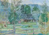 Hanna Rudzka-Cybisowa, Zagroda na Podhalu, lata 1945-1955, gwasz, papier