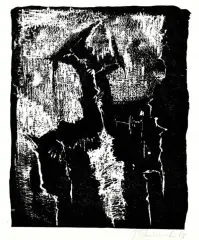 Kompozycja by Jerzy Tchorzewski, 1963, linoryt, papier, sold Sep 2004
