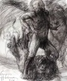 Grzegorz Stachańczyk, Walczący z lwami, 1997, kredka, papier