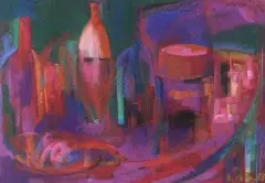 Ryszard Miłek, Martwa natura z butelkami, 1998, pastel, papier