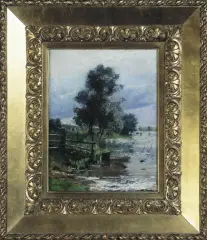 Karl Langhammer, Jaskółki nad wodą, 1898, olej, płótno