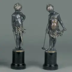 Franz Iffland, Para figurek – gra w krokieta, ok. 1900, brąz patynowany