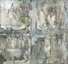60 by Teresa Rudowicz, 1960, collage, płótno, sold Sep 2004