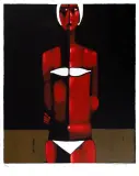 Pływaczka w białym kostiumie by Jerzy Nowosielski, 1999, serigrafia barwna, papier, sold Sep 2004