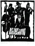 Jerzy Duda-Gracz, Kapela żydowska, 1964 (wersja I), drzeworyt, papier