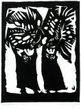 Jerzy Duda-Gracz, Żydzi w święto Jom Kipur, 1964, drzeworyt, papier