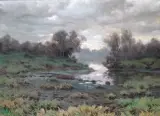 Jan Grubiński, Pejzaż nadwodny, ok. 1910, olej, płótno