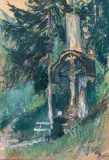 Julian Fałat, 56. Przed kapliczką, lata 1910-1915, akwarela, kredka, pastel, karton