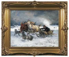 Alfred Wierusz-Kowalski, Napad wilków, ok. 1890, olej, płótno