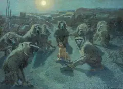Ferdinand Schebek, 68. Mowgli w niewoli u małp, olej, tusz, płótno