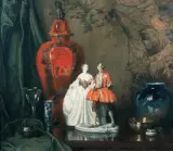 Max Dürschke, Martwa natura z porcelanowymi figurkami, olej, płótno