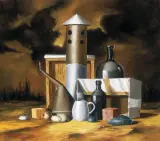 Martwa natura w chmurnym pejzażu by Marian Michalik, 1993, olej, płótno, sold Jun 2004
