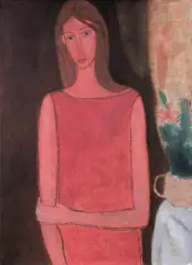 Dziewczyna w czerwonej sukience by Roman Zakrzewski, 1989, akryl, płótno, offered Jun 2004