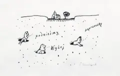 Henryk Tomaszewski, Podnieśmy wyżej poprzeczkę, 1983, tusz pióro, papier