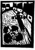 Jerzy Duda-Gracz, Zabawa dzieci podczas święta Purym, 1964, drzeworyt, papier