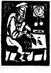 Jerzy Duda-Gracz, Ilustracja do żydowskiej piosenki Młoteczku bij.., drzeworyt, papier