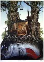 Jacek Yerka, Chatka rybaka, 1994, serigrafia barwna, papier