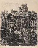 Józef Tom, Odbudowa Rynku Starego Miasta w Warszawie, 1953, litografia, papier