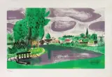 Henryk Hayden, Pejzaż z mostkiem, litografia, papier