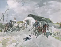 Gregor von Bochmann, Scena rodzajowa - Na folwarku, akwarela, papier