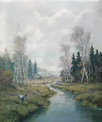 Clemens Freitag, Cietrzewie na mokradłach, olej, płótno