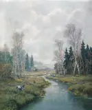 Clemens Freitag, Cietrzewie na mokradłach, olej, płótno