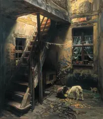 Wilhelm Lindner, Podwórko, ok. 1930, olej, płótno