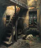 Wilhelm Lindner, Podwórko, ok. 1930, olej, płótno