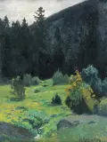 Carl Ernst Morgernstern, 5. Pejzaż z doliną górską, olej, płótno naklejone na tekturę