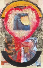 Tomasz Kawiak, Blękitne dżinsy, 2003, collage, płótno
