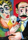 Marek Bieleń, W kolejce do M-3, 1989, olej, płótno