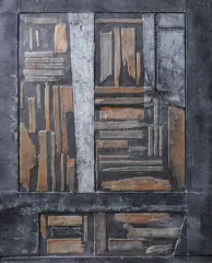 Adam Marczyński, Bez tytułu, 1961, collage (sklejka, papier chiński, olej), tektura