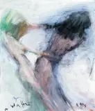 Dwie kobiety tańczące by Alicja Wahl, 1994, gwasz, pastel, papier, sold Apr 2004