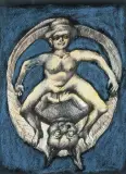Jan Lebensztejn, Tarcza I, 1968, długopis, tusz pióro, pędzel, pastel, papier