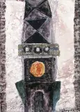 Wieża by Hilary Krzysztofiak, 1964, tusze barwne, papier naklejony na płytę paźdz., sold Apr 2004