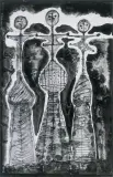 Trzy postaci by Jan Lebensztejn, ok. 1957-1958, tusz pióro, pędzel, papier milimetrowy, sold Apr 2004