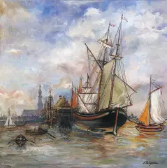 Anna Patryarcha, Rozładunek statku, olej, płótno