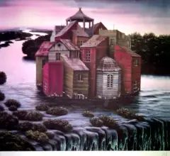 Jacek Yerka, Dom nad wodospadem, druk autorski, papier
