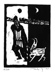 Jerzy Duda-Gracz, Żyd z kozą, 1965, drzeworyt, papier
