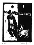 Jerzy Duda-Gracz, Żyd z kozą, 1965, drzeworyt, papier