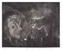 Jerzy Piotrowicz, Noc Błazna, 1984, akwatinta, papier