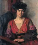 Max Rimboeck, Portret młodej damy w kapeluszu, 1921, olej, płótno