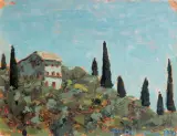 Jan Bohuszewicz, Cyprysy na stoku pagórka, 1931, olej, karton