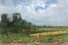 Feliks Brzozowski, Pejzaż letni z okolic Gołaszewa, 1889, olej, dykta